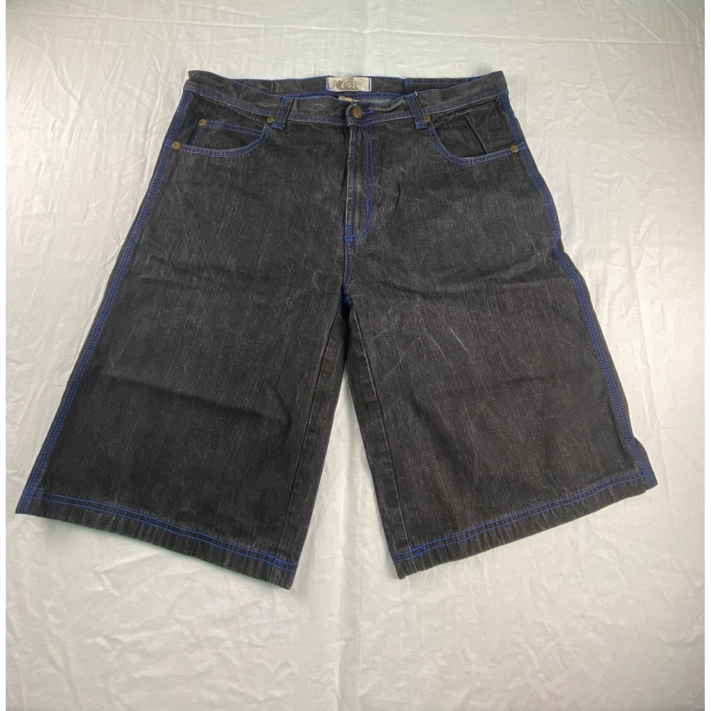 Rich Kids Jeans Co Mens 42 Black Denim Shorts Blue Contrast Stitch Baggy Y2K RK